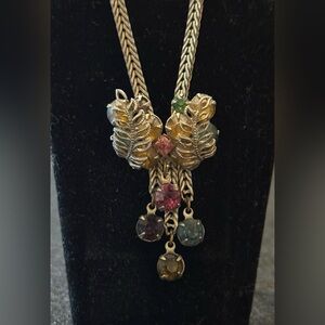 Vintage Silver Necklace with Multicolored Butterfly Design